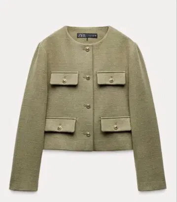 ZARA 플랩 크롭 자켓 그린