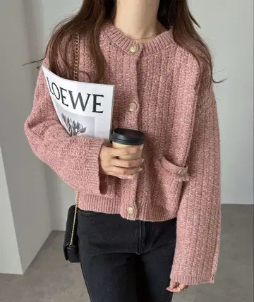 골드 버튼 트위드 숏 자켓 가디건