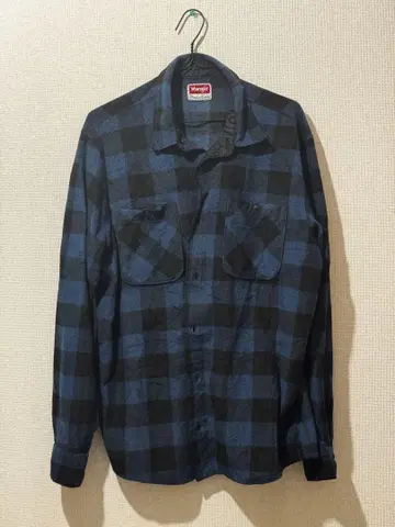 Wrangler 플리스 플란넬 셔츠 블록 체크 파랑 블랙