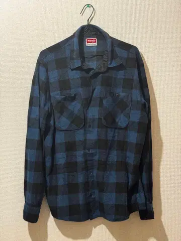 Wrangler 플리스 플란넬 셔츠 블록 체크 파랑 블랙