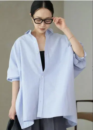 Plage [ 추가 ] Light OX Poncho 셔츠 색스 블루