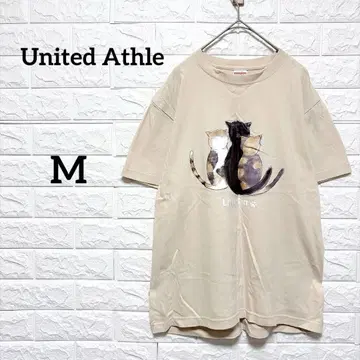 [ United Athle ] 고양이 프린트 반팔 티셔츠 베이지 M