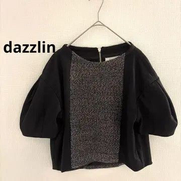 dazzlin 반팔 볼륨 슬리브 트위드 상의 블랙 S