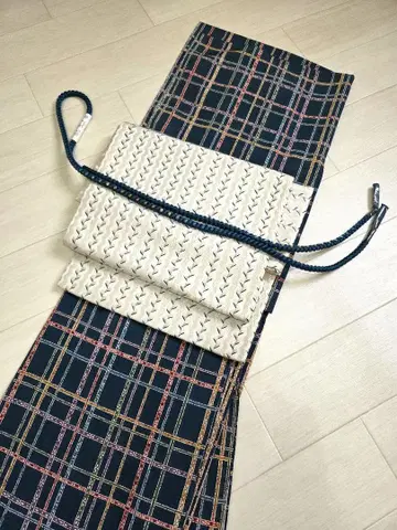 멀티 컬러 격자 코몬 단의 탁한 파랑 순수 실크 새상품급
