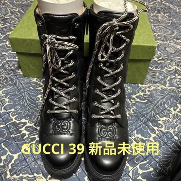 블랙 가죽 GG 로고 하이컷 부츠