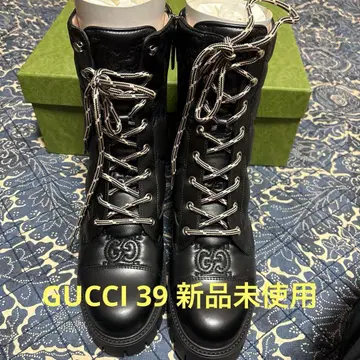 블랙 가죽 GG 로고 하이컷 부츠