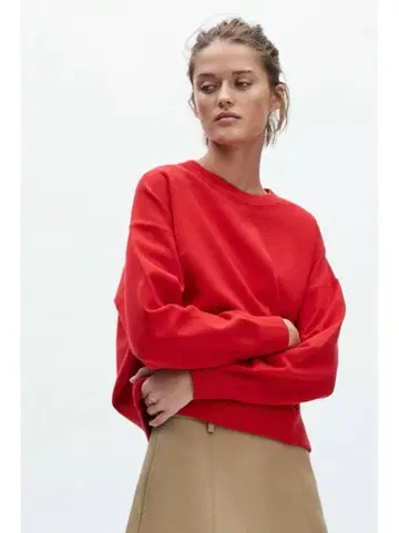 새상품급 자라 ZARA 크루넥 니트 트레이닝복 스웨터 L 빨간색 레드