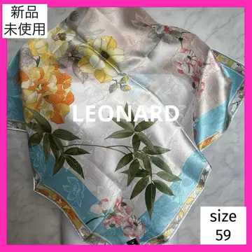 귀중! LEONARD 꽃무늬 실크 혼방 스카프 약 59cm