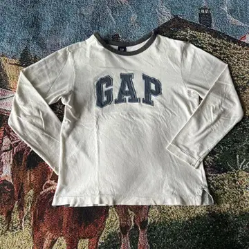 GAP 롱티 래글런 링거티 긴팔 크롭 화이트티 로고 구제 의류 티셔츠