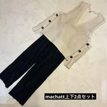 MACHATT 세트 [ 사이드 버튼 니트 베스트 & 플리츠 팬츠