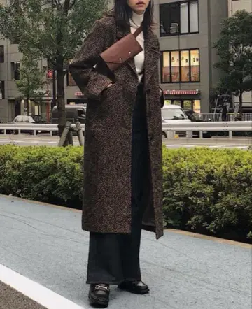 MOUSSY 롱 코트 헤링본 무늬 브라운 M 사이즈