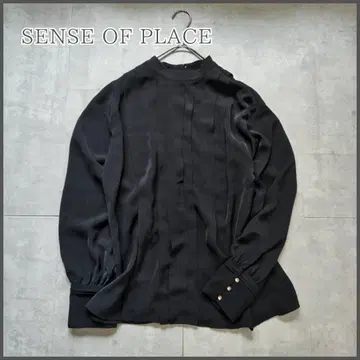 UR SENSE OF PLACE 노카라 블라우스 셔츠 핀턱 블랙
