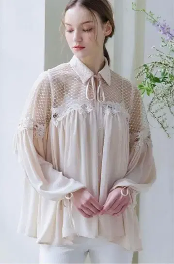 Riu Lace Switching Smooth Shirt Tops