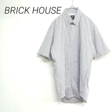 BRICK HOUSE 체크 무늬 반팔 셔츠 M 중간 메쉬 가슴 포켓 M