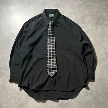 블랙 모드 도트 무늬 넥타이 모노톤 셔츠 세트 레트로