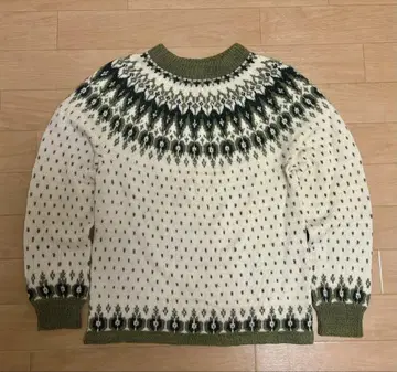 100% 울 빈티지 노르딕 스웨터 그린 카키 구제 의류 니트