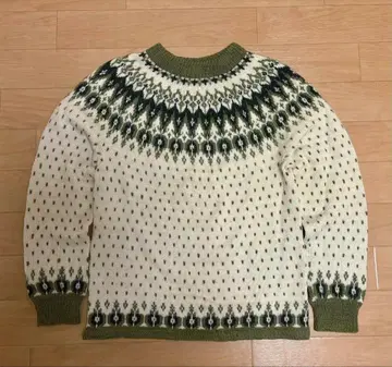 100% 울 빈티지 노르딕 스웨터 그린 카키 구제 의류 니트