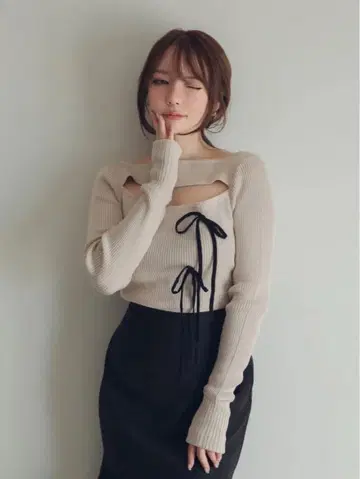 andmary Ribbon silk knit tops
