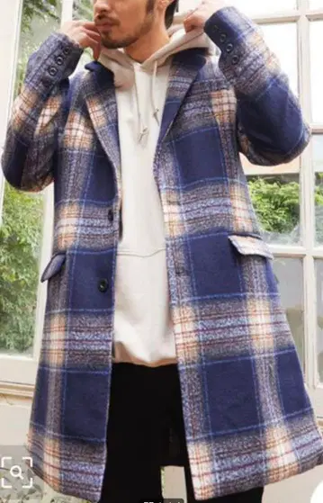 unrelaxing 체크 체스터 코트 네이비