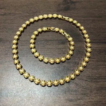 D'ORLAN/돌란 도금 펄 장식 목걸이 팔찌 세트