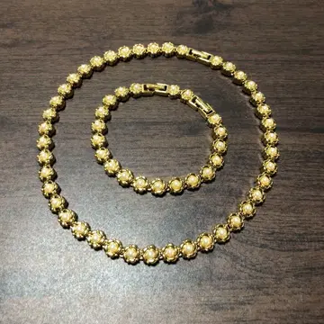 D'ORLAN/돌란 도금 펄 장식 목걸이 팔찌 세트