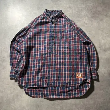 빈티지 하프 버튼 할아버지 셔츠 풀오버 플란넬 셔츠 체크