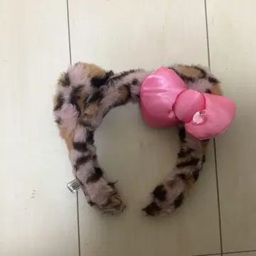 레오파드 무늬 핑크 리본 머리띠
