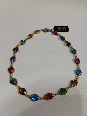 SAVVY 빈티지 스와로브스키 크리스탈 목걸이 멀티 컬러