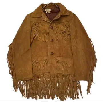 60s 70s 멕시코 산 프린지 가죽 자켓 42 브라운