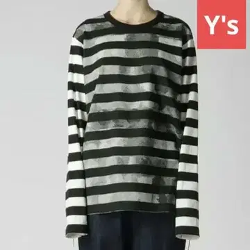 Y's 폴카 도트 화이트 블랙 스트라이프 패턴 긴팔 티셔츠 새상품급