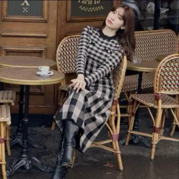 Herlipto Plaid Jacquard 니트 원피스