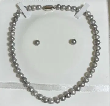 담수 진주 실버 그레이 목걸이 귀걸이 세트 silver제