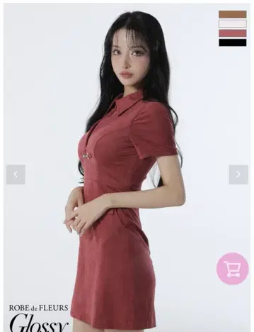 ROBE de FLEURS Glossy 빨간색 미니 드레스