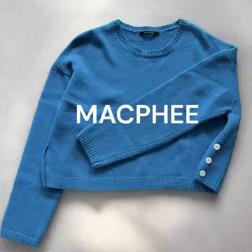 MACPHEE 파랑 니트 스웨터 긴팔 버튼 크롭 니트 울 겨울