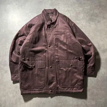 빈티지 와인 레드 실크 멀티 포켓 하프 코트 자켓