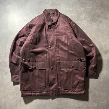 빈티지 와인 레드 실크 멀티 포켓 하프 코트 자켓