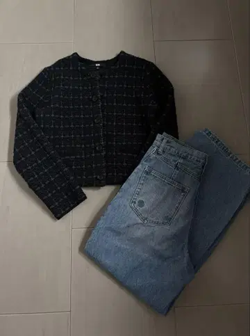 UNIQLO 니트 트위드 자켓 네이비 M
