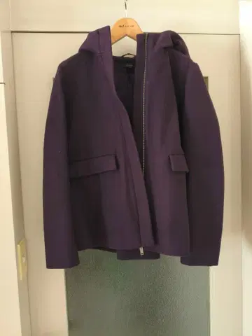 COS 후드 부착 퍼플 울 코트