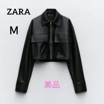 [ 새상품급 ] ZARA 인조 가죽 크롭 셔츠 자켓 블랙 M