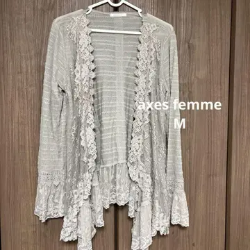 [레어] axes femme 레이스 가디건 롱 컬러 그레이 M