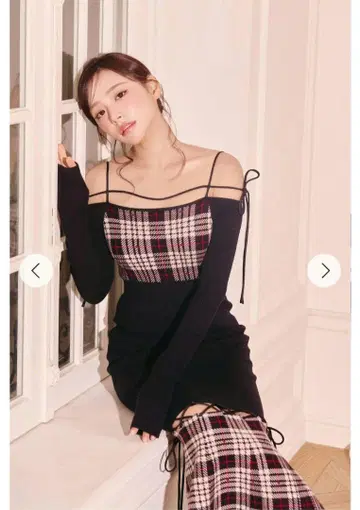 Randy 스트링 코어 격자 무늬 머메이드 원피스 시착만 한 상품