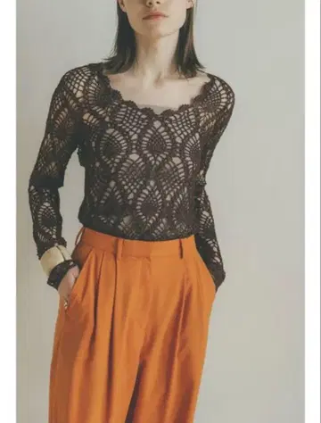 CROCHET V NECK LONG KNIT TOPS