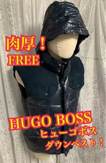 HUGO BOSS 다운 베스트 두툼한 자수 로고 나일론 네이비 FREE