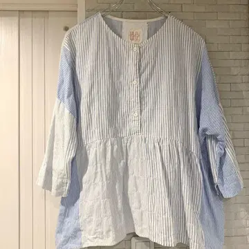 H+ HANNOH WESSEL 개더 블라우스 스트라이프 코튼