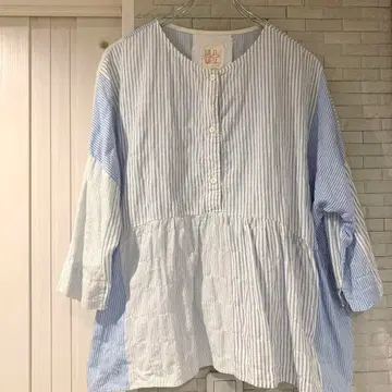 H+ HANNOH WESSEL 개더 블라우스 스트라이프 코튼