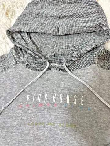 PINK HOUSE SHIMPA CLUB 로고 장식 체크 절개 후드티