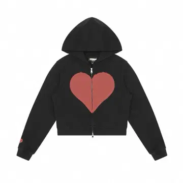 mmbbt heart design 더블 지퍼 짧은 기장 후드티