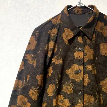 디자인 셔츠 올 패턴 빈티지 레트로 꽃무늬 보타니컬 아트 브라운