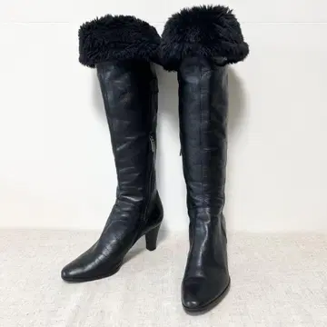 컨디션 최상 리갈 롱 부츠 니하이 가죽 퍼 포함 사이드 지퍼