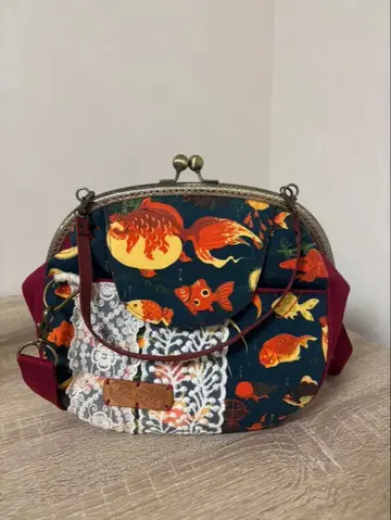 금붕어 패턴 가마구치 숄더백 귀여운 손잡이 포함